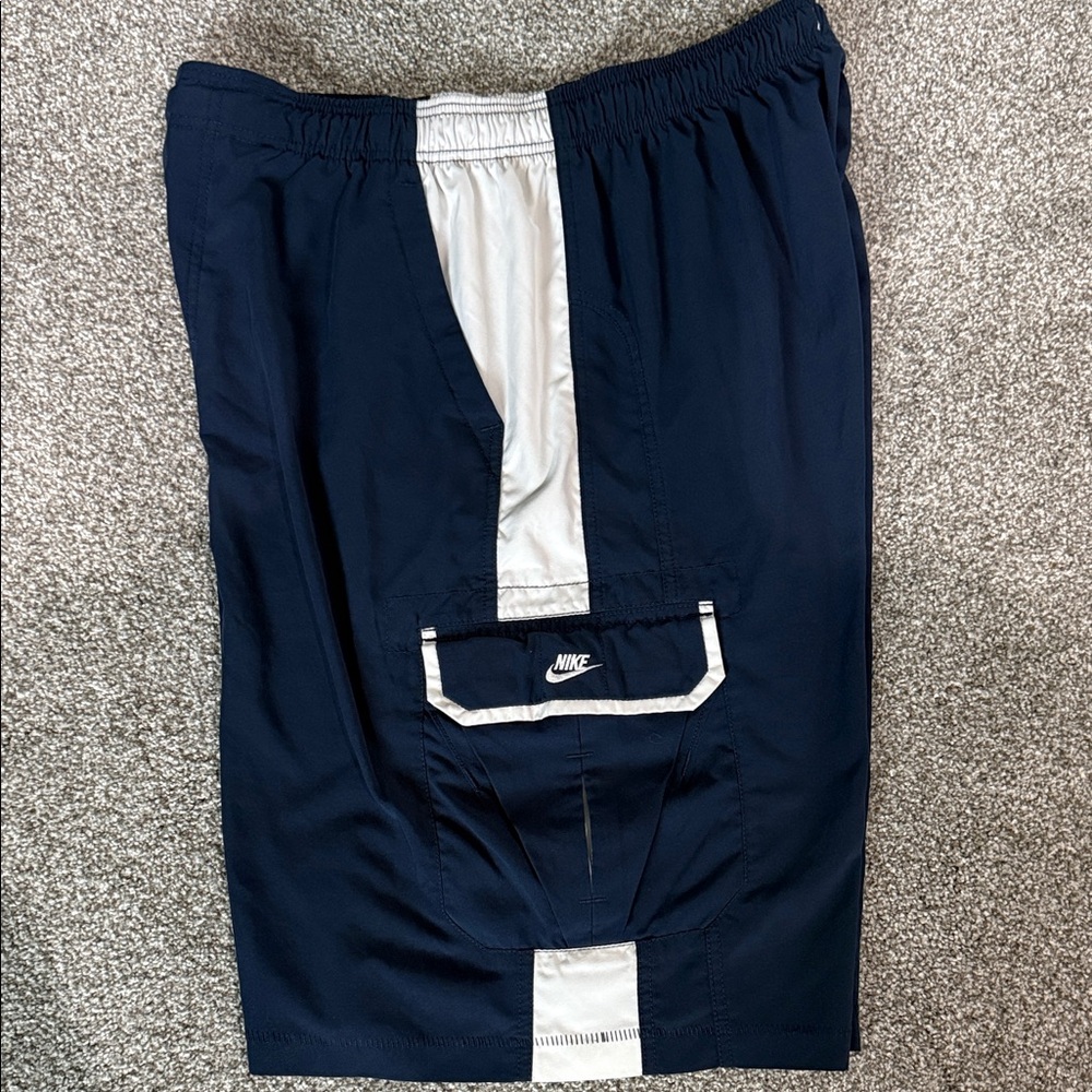 Nike Dark Blue and White Cargo Shorts with Elastic and Drawstring waistband.